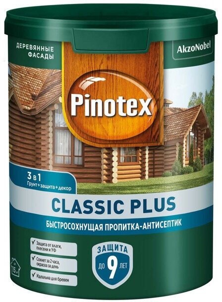 Средство деревозащитное PINOTEX Classic Plus 0,9л ель натуральная, арт.5727790