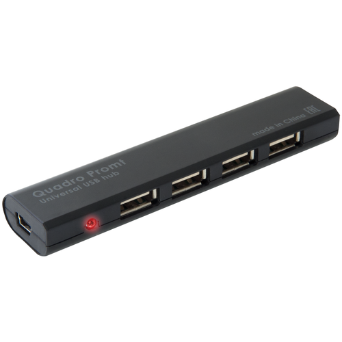 USB разветвитель универсальный Quadro Promt USB 2.0, 4 порта/ USB концентратор / адаптер юсб хаб черный