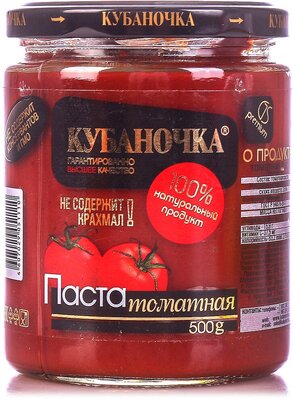 Кубаночка Томатная паста, стеклянная банка, 500 г