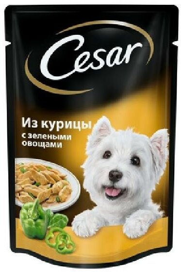 Влажный корм для собак Cesar курица, с зелеными овощами 1 уп. х 28 шт. х 85 г