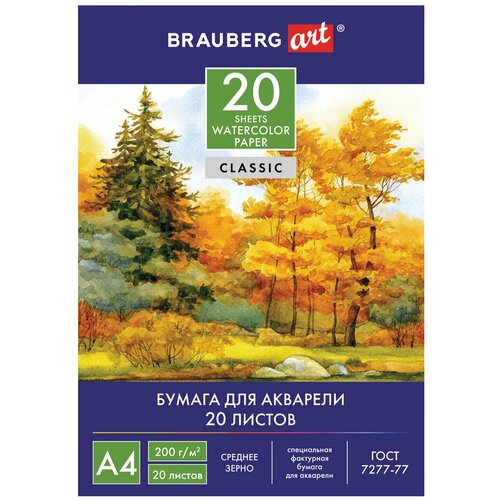 Папка для акварели BRAUBERG Осенний лес 29.7 х 21 см (A4), 200 г/м², 20 л. A4 29.7 см 21 см 200 г/м² папка для акварели schoolформат фонарик 29 7 х 21 см a4 200 г м² 20 л