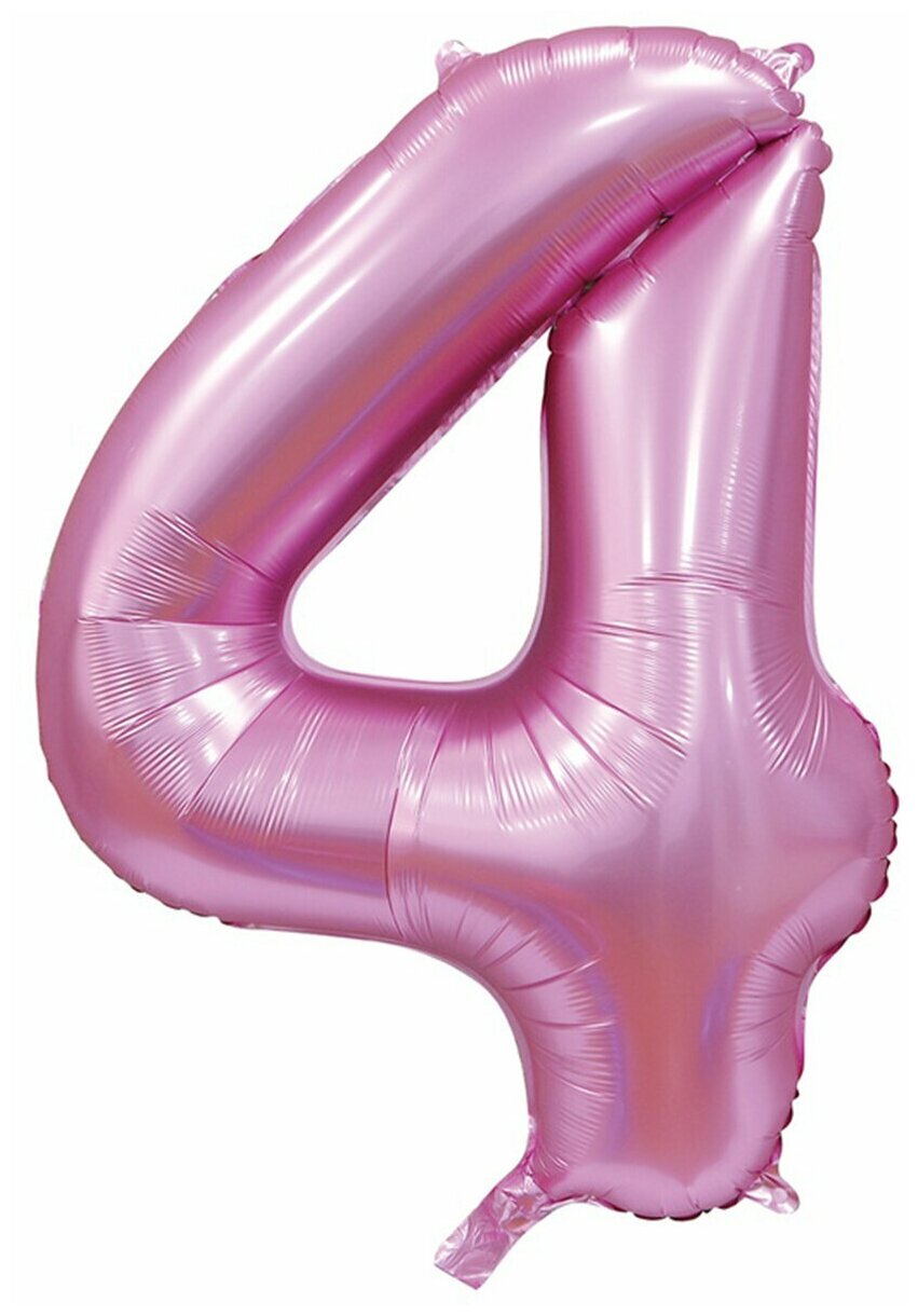 Воздушный шар фольгированный Riota Цифра 4, нежно-розовая, 101 см