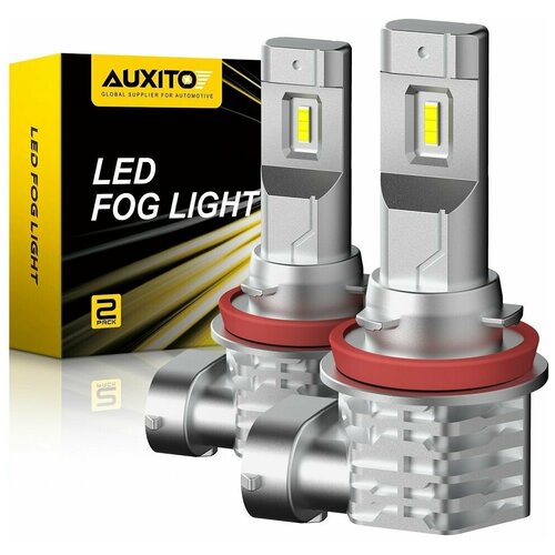 Светодиодная лампа AUXITO H8 H9 H11 H16 цоколь PGJ19-1/2/3 40Вт 2шт 6500К мини размер быстрая установка в ПТФ LED автомобильная