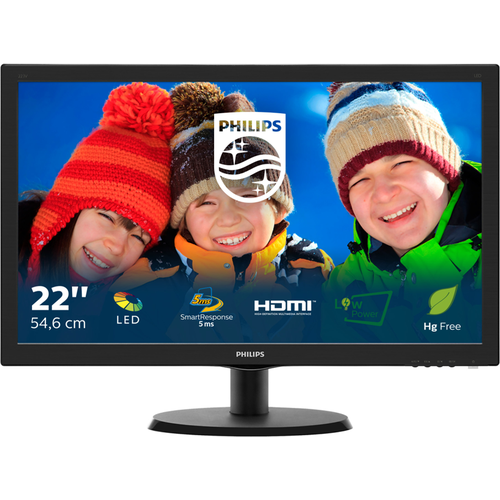 PHILIPS Монитор LCD 21.5' [16:9] 1920х1080(FHD) TN, nonGLARE, 60 Hz, 250 cd/m2, H170°/V160°, 1000:1, 10М:1, 16.7M, 5ms, VGA, HDMI, Tilt, 3Y, Black