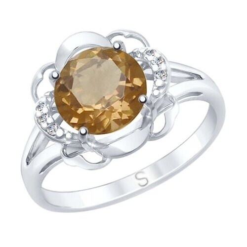 фото Серебряное кольцо sokolov 92011739 с фианитом и раухтопазом, размер 17 diamant-online