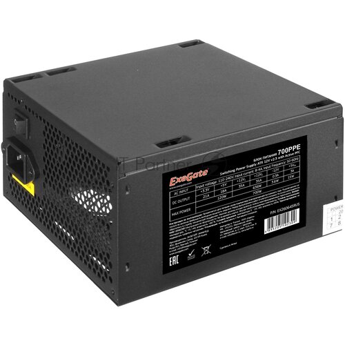 Блок питания 700W ExeGate 700PPE ATX PC black APFC 12cm 24p44p PCI-E 5SATA 3IDE FDD 5188₽