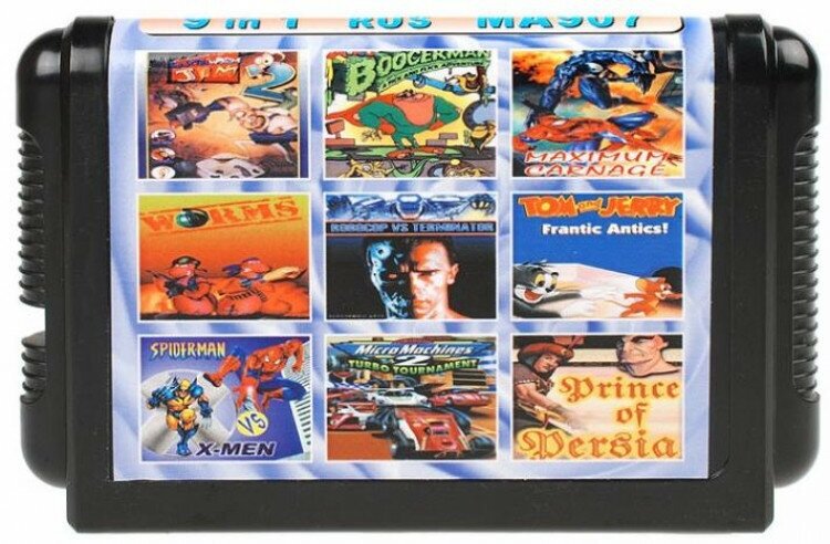 Сборник игр 9 в 1 MA-907 Jim 2 / Boogerman / Max.Carnage / Worms / Robocop / TomandJerry (16 bit) английский язык