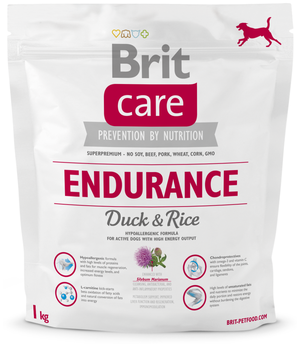 Сухой гипоаллергенный корм для активных собак Brit Care, утка, с рисом 