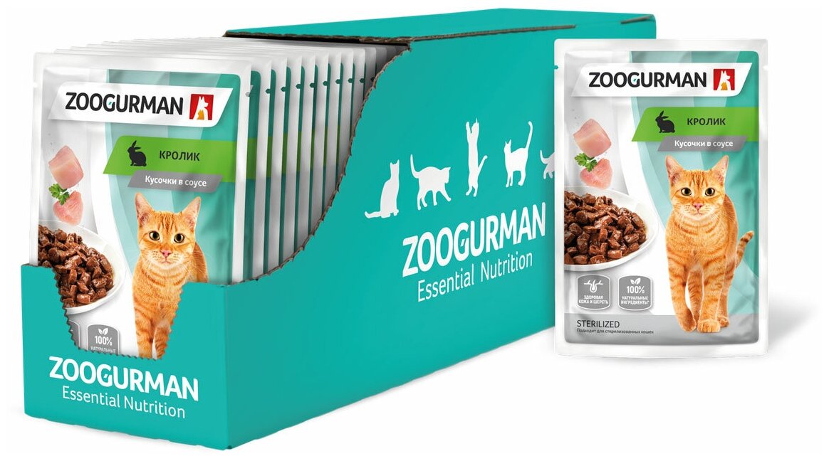 Влажный корм для стерилизованных кошек Зоогурман с кроликом 85 г (кусочки в соусе)