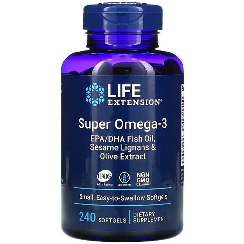 LIFE Extension Super Omega-3 EPA/DHA Fish Oil, Sesame Lignans & Olive Extract, 240 капс.