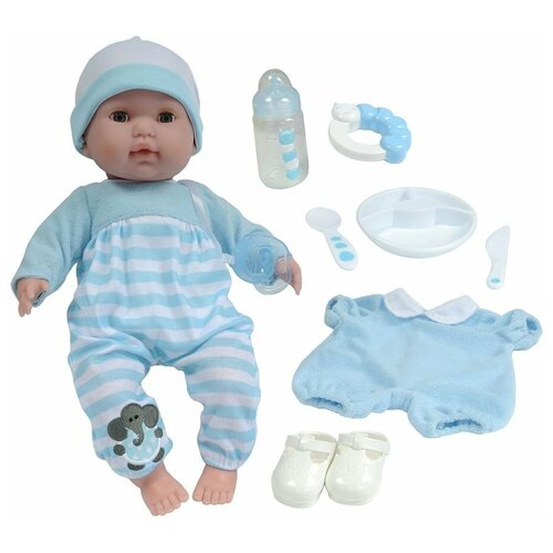 Кукла Berenguer Boutique Soft Body Baby Doll - Blue 10 Piece Gift Set (Беринжер девочка в голубом 38 см с подарочным набором из 10 предметов)