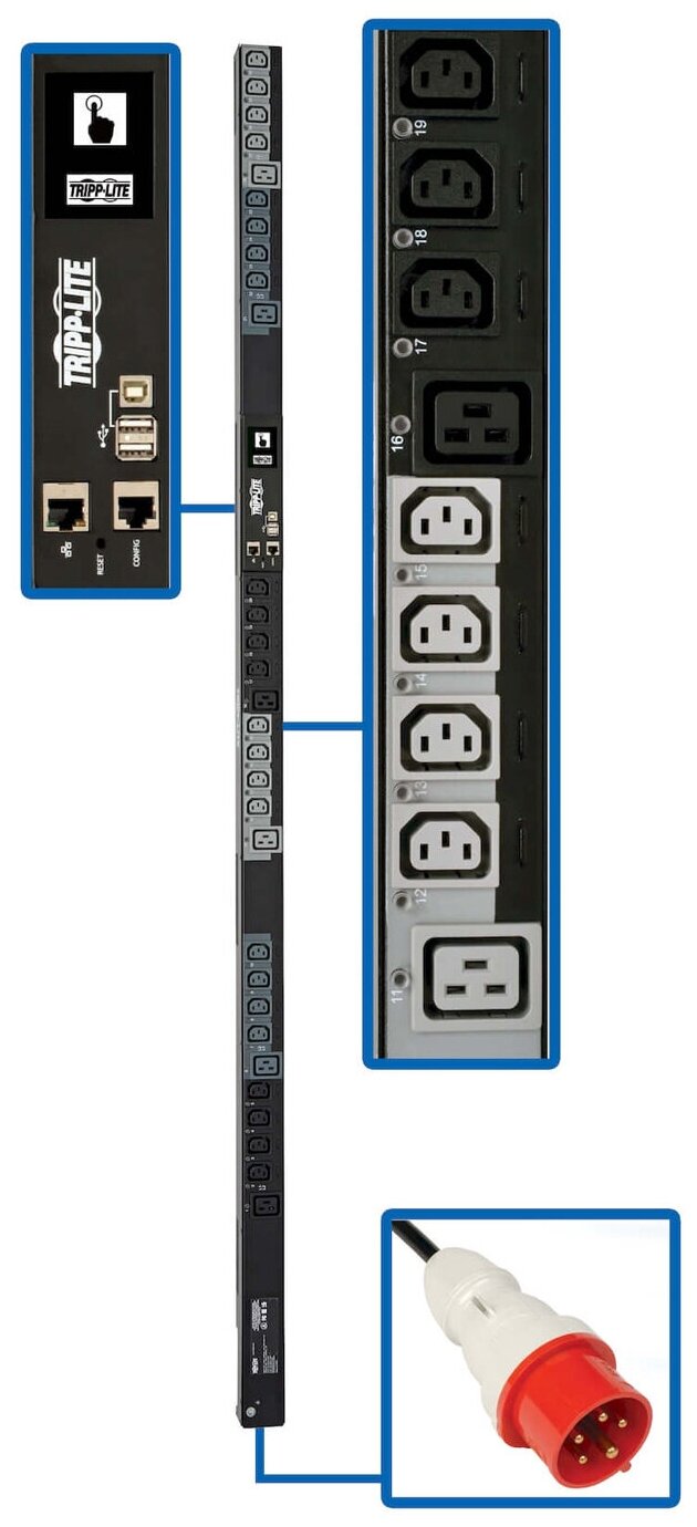 Распределитель питания Tripplite PDU3XEVSR6G20 11.5kW 3phase Switched PDU 24xC13 6xC19 - фото №1