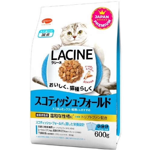 Сухой корм для шотландских вислоухих кошек Lacine для здоровья суставов и активного метаболизма, для профилактики МКБ с тихоокеанским тунцом, с японским цыпленком 600 г