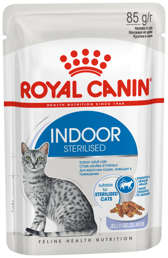 Влажный корм для стерилизованных кошек Royal Canin постоянно живущих в помещении 85 г (кусочки в желе)