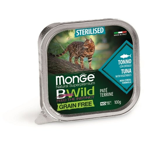 Monge Cat BWild Grain Free беззерновые консервы из тунца с овощами для стерилизованных кошек 100г .