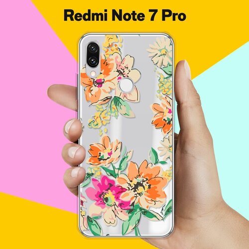 Силиконовый чехол Цветы оранжевые на Xiaomi Redmi Note 7 Pro чехол книжка на xiaomi redmi note 7 note 7 pro сяоми редми ноут 7 ноут 7 про c принтом солнечные цветы золотистый