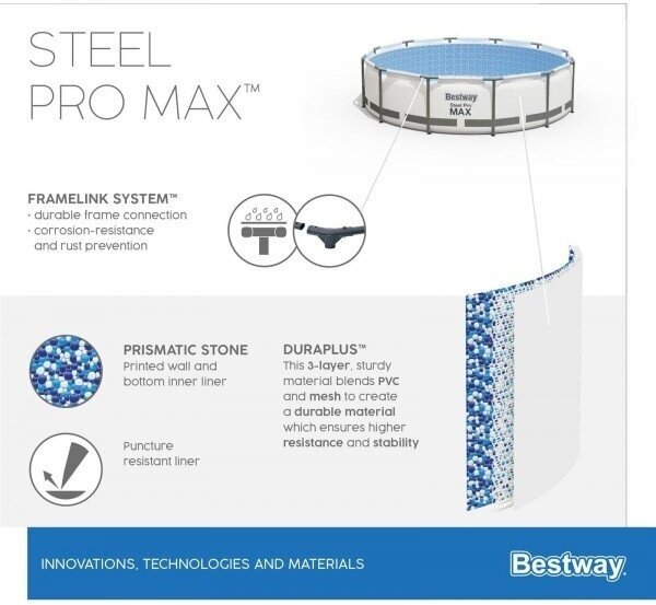 Каркасный бассейн Steel Pro Max 427х122см, 15232л, фил.-насос 3028л/ч, лестница, тент - фотография № 7