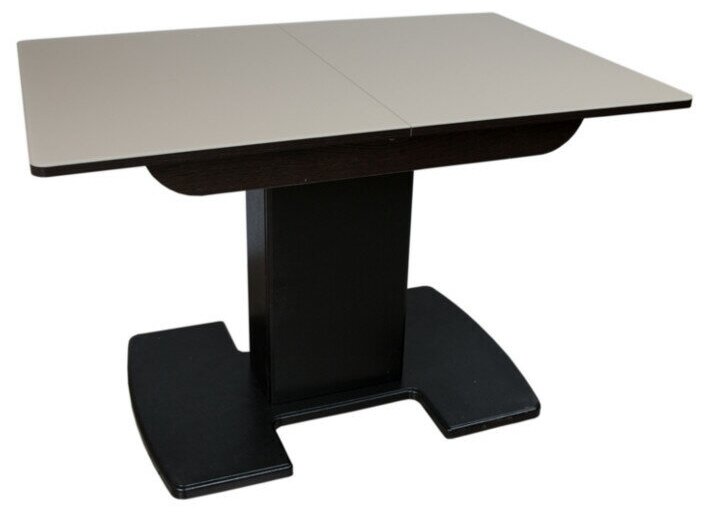 Обеденный стол, СтолБери, Вегас ПР, стекло бежевое матовое, цвет венге, прямоугольный, раскладной, на одной ноге - фотография № 1