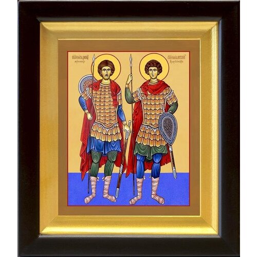 Мученики Давид и Константин Арагветские, икона в деревянном киоте 14,5*16,5 см мученики давид и константин арагветские икона в киоте 14 5 16 5 см
