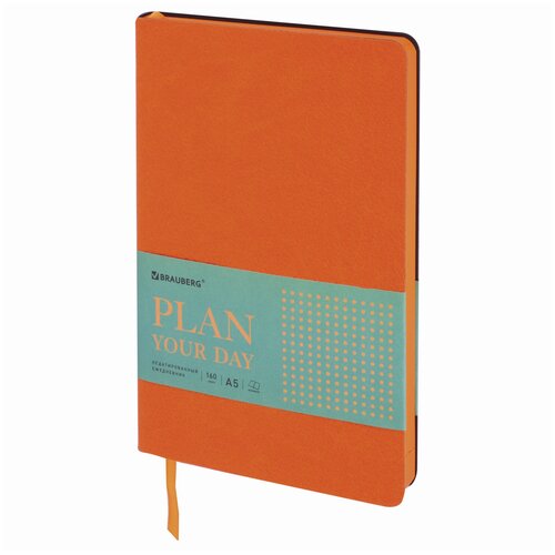 Купить Ежедневник BRAUBERG Stylish недатированный, искусственная кожа, А5, 160 листов, оранжевый, цвет бумаги тонированный