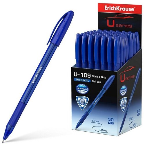 Ручка шариковая ErichKrause U-109 Original Stick&Grip, игольчатый узел 1,0 мм, чернила синие, ультра-мягкое письмо(50 шт.)