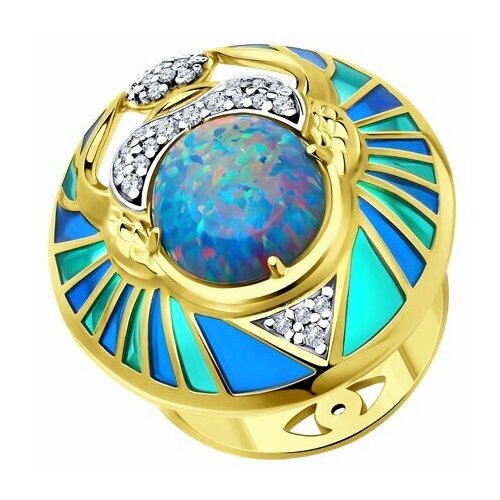 фото Кольцо diamant online, серебро, 925 проба, эмаль, опал, фианит, размер 18