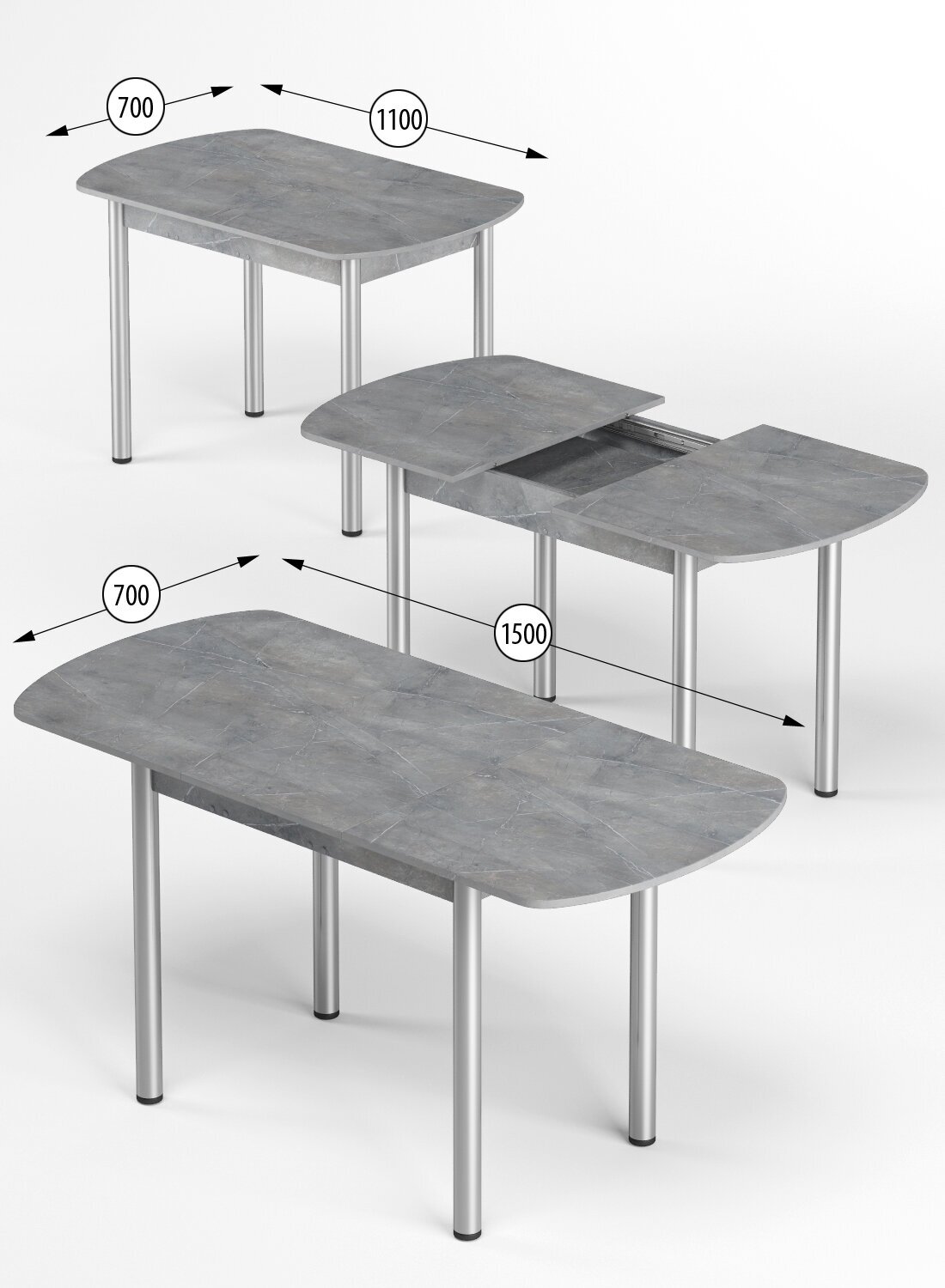 Стол обеденный раздвижной прямоугольный для кухни 110х70 (150х70) ,ЛДСП, КЕА, цвет каспий темный - фотография № 3