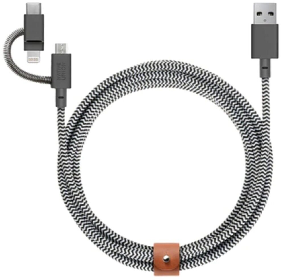 Кабель Native Union Micro-USB/Lightning/USB-C (3 в 1) 2м зебра, BELT-KV-ULC-ZEB- BELT CABLE UNIVERSAL