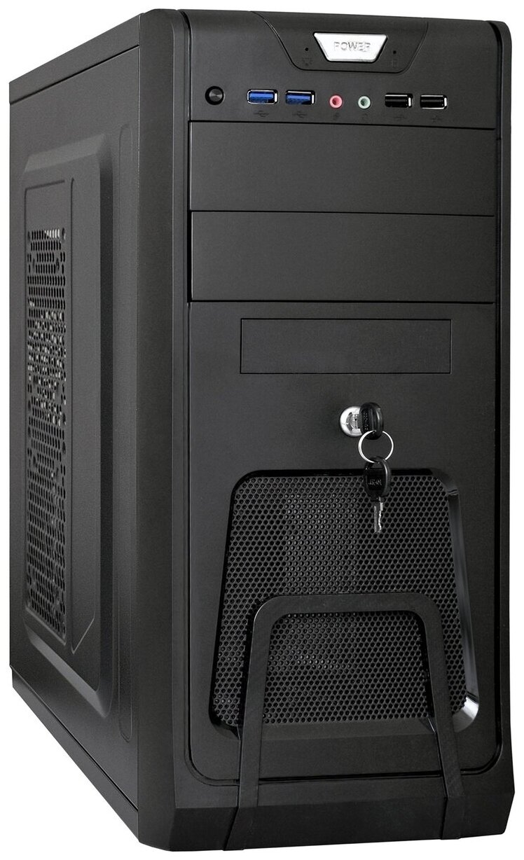 Корпус Miditower ExeGate CP-603UB (ATX, без БП, 2*USB+2*USB3.0, аудио, блокировка, черный) EX283214RUS