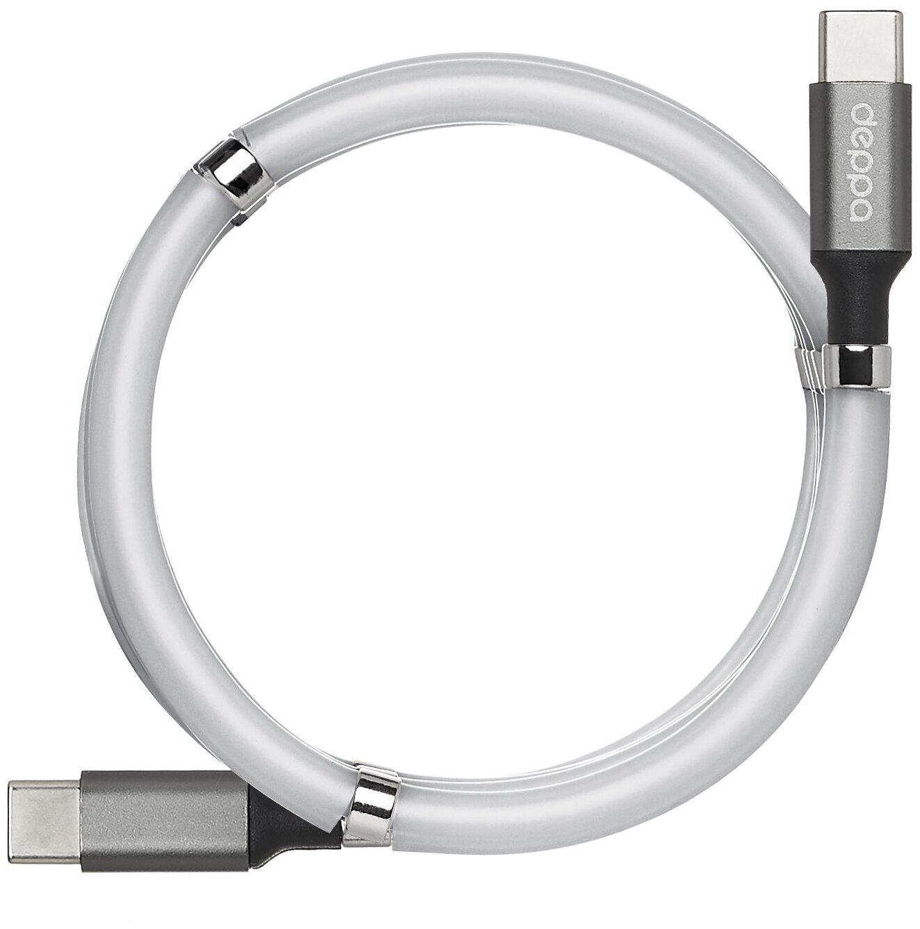 Кабель USB2.0 USB-C(m)-C(m) 1,5m Deppa 72321 серый 5A магнитный органайзер