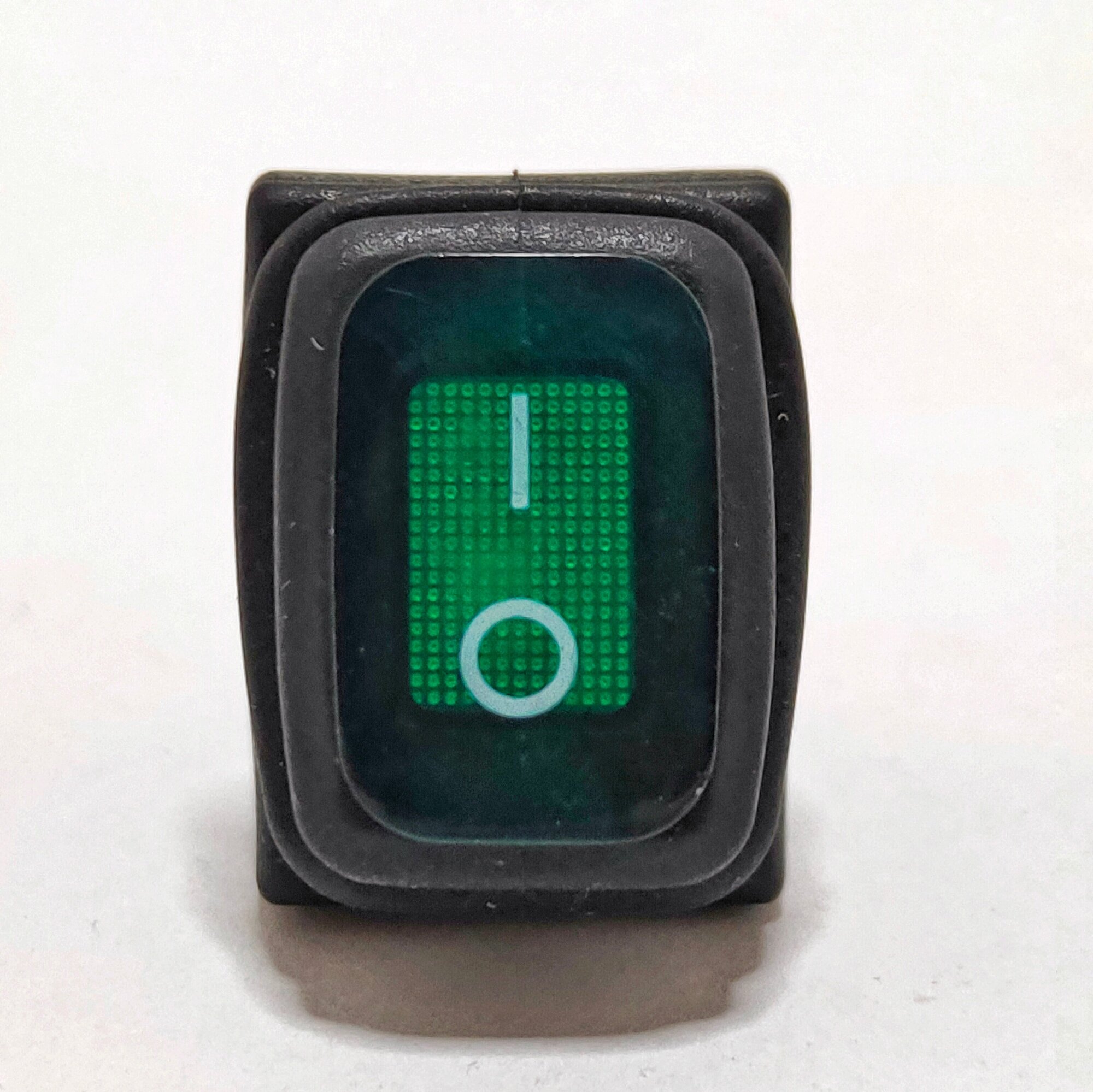 Выключатель клавишный мини влагозащита подсветка 250V 6А (3с) ON-OFF зеленый + 3 клеммы - фотография № 4