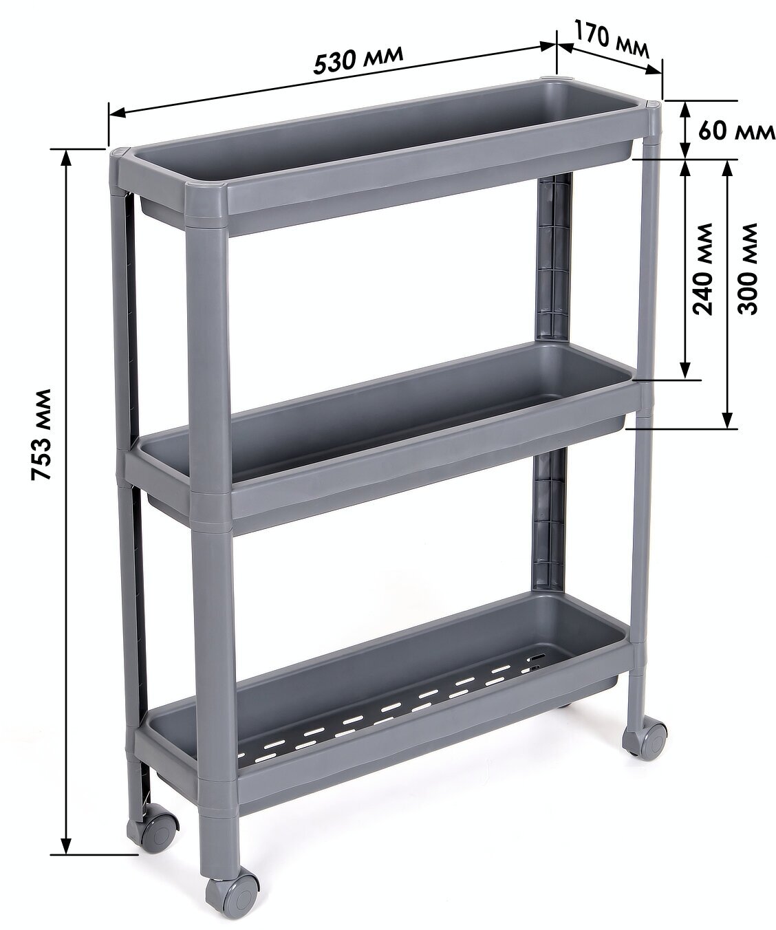 Этажерка узкая на колесах для ванны, кухни (3 секции) - фотография № 3