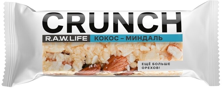 Raw Life, Батончик ореховый "Crunch Кокос-Миндаль", 30 грамм, 3 штуки - фотография № 1