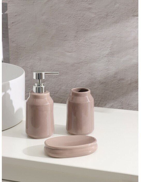 Набор аксессуаров для ванной комнаты Доляна «Глянец», 3 предмета (мыльница, дозатор для мыла 350 мл, стакан), цвет кофейный ТероПром 5459655
