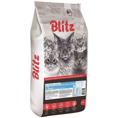 Корм сухой BLITZ (PET) Blitz Sterilised Cats для стерилизованных взрослых кошек с индейкой, 10кг