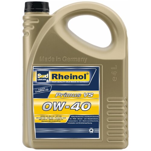 фото Синтетическое моторное масло rheinol primus vs 0w-40, 4 л