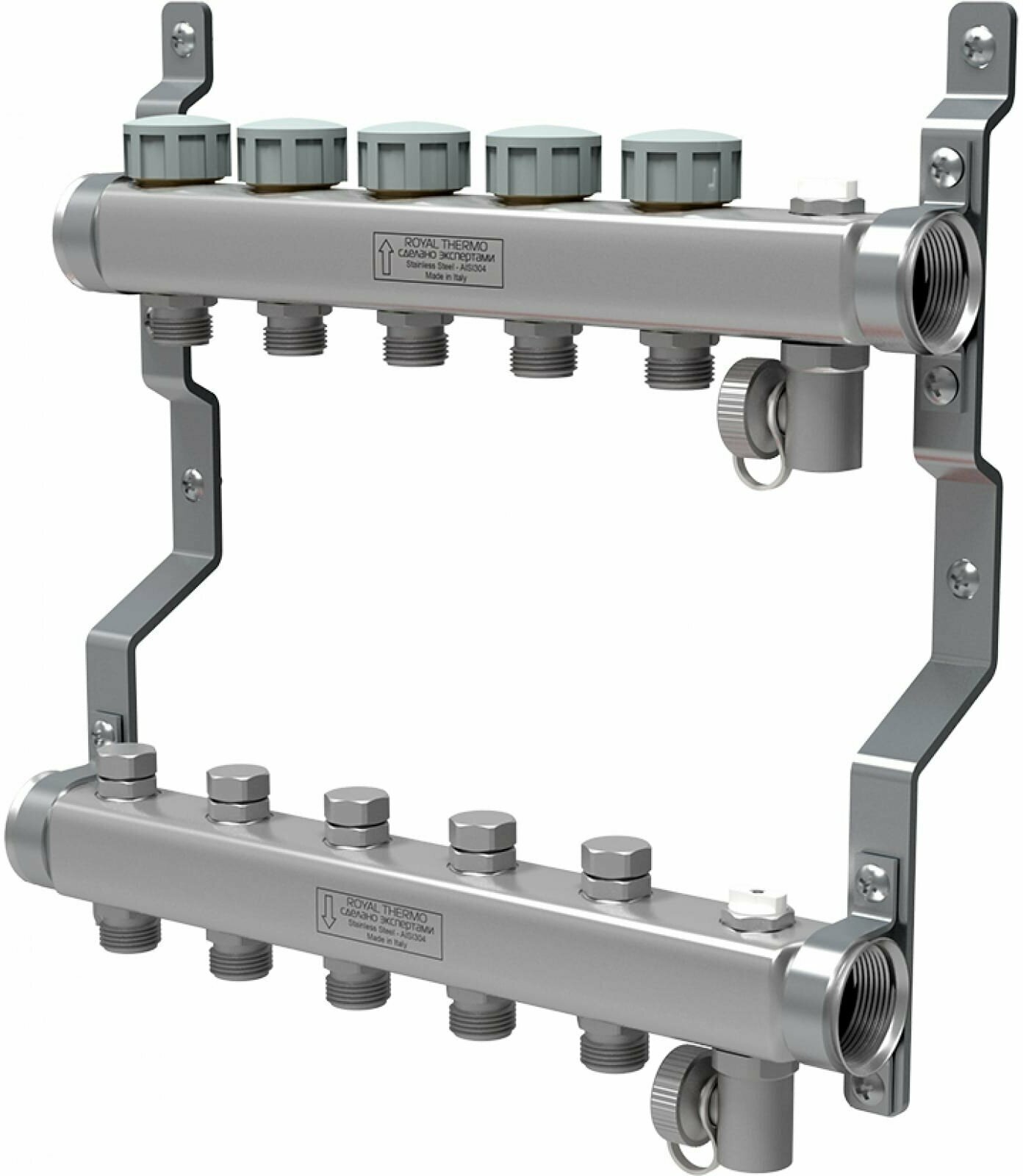 Коллектор нерж. в сборе универсальный 1" ВР-3/4" НР, 6 выходов Royal Thermo - фото №4