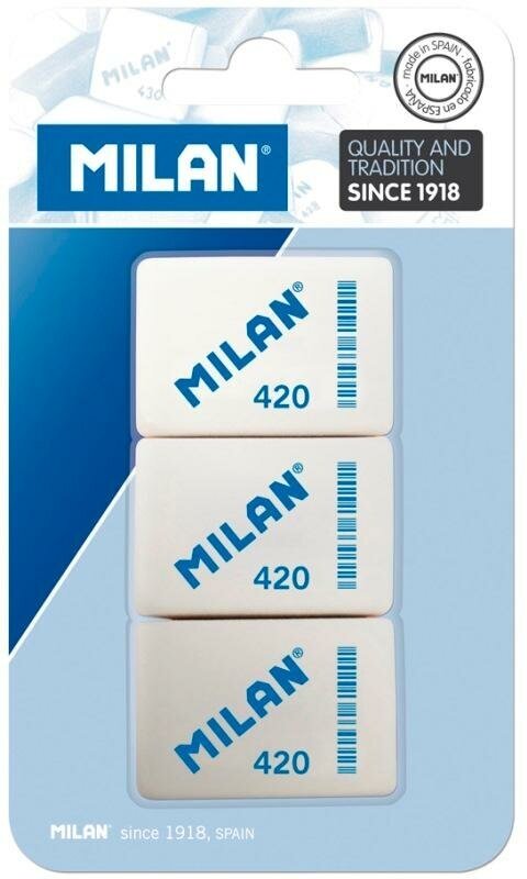 Ластик каучук Milan 420, 3 штуки в блистере (BMM9221)