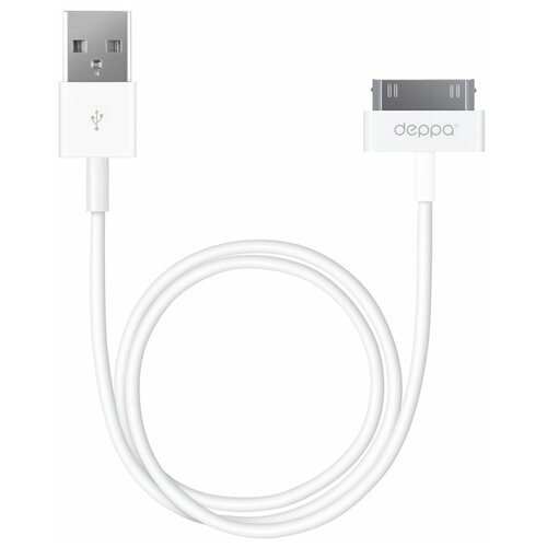 Кабель Deppa USB - 30-pin (72101/72112), 1.2 м, 1 шт., белый кабель deppa 72221 apple 8 pin mfi брелок 9 см 2 4 a