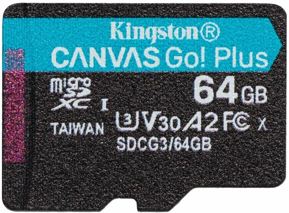 Карта памяти Micro SecureDigital 64Gb Kingston Canvas Go Plus SDXC class 10 UHS-I U3 V30 A2 (SDCG3/64GBSP)