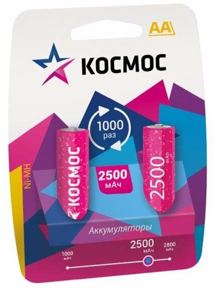 Аккумулятор AA/R6 NI-MN 2500мА. ч BP-2 (блист.2шт) Космос KOCR6NIMH2500MAH2BL