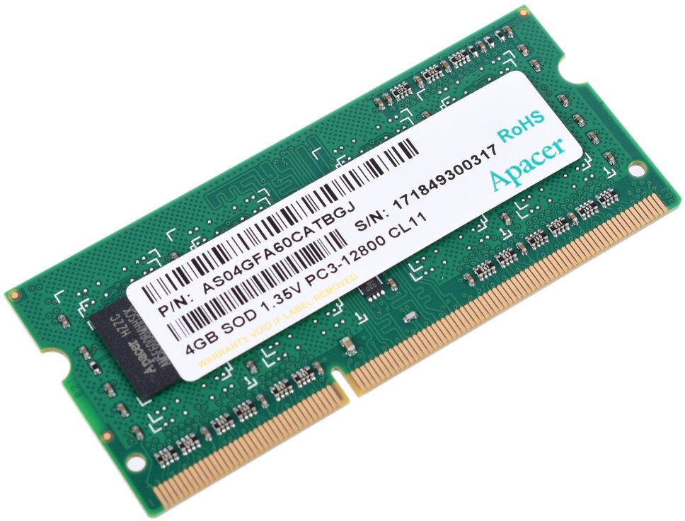 Оперативная память для ноутбука Apacer AS04GFA60CATBGJ SO-DIMM 4Gb DDR3 1600 MHz AS04GFA60CATBGJ