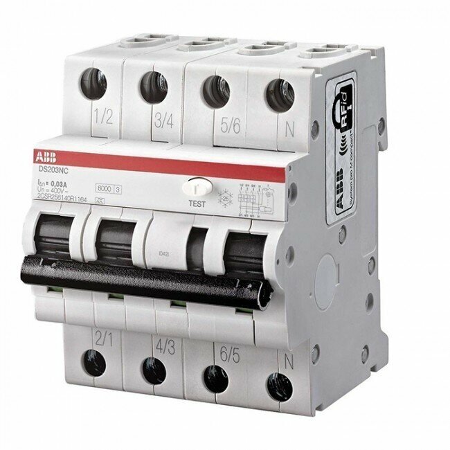 DS203NC C20 AC30 дифференциальный автоматический выключатель 3P+N, 20A, 30mA, тип AC, 6kA (хар-ка C) ABB, 2CSR256040R1204 - фотография № 3