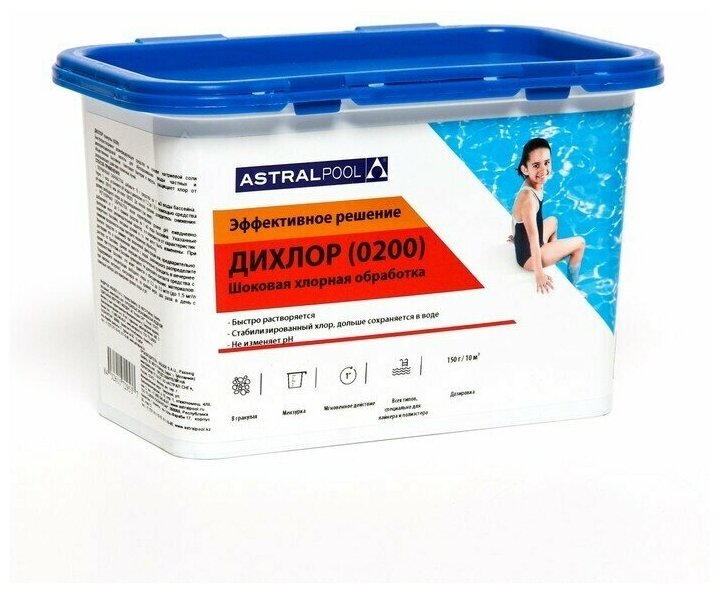 Средство "Дихлор" AstralPool для обработки и ударной дезинфекции воды в бассейне гранулы 1 кг