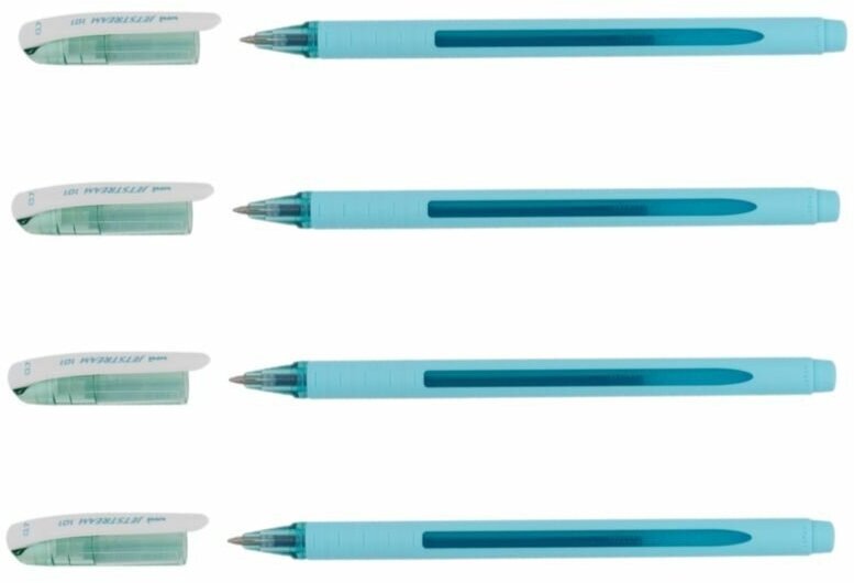 Набор 4 шт - Ручка шариковая Uni "Jetstream SX-101-07FL" синяя, 0,7мм, грип, бирюзовый корпус