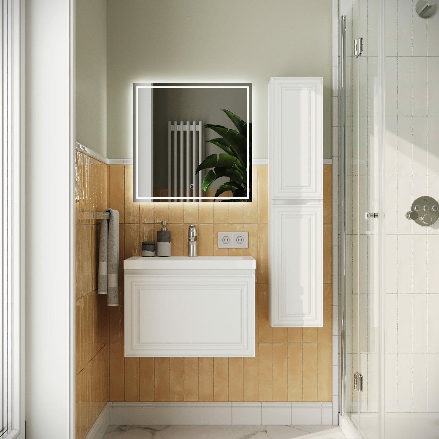 Шкаф пенал для ванной Verona 25 250х200х1200 Софт Айс (белый) навесной - фотография № 4