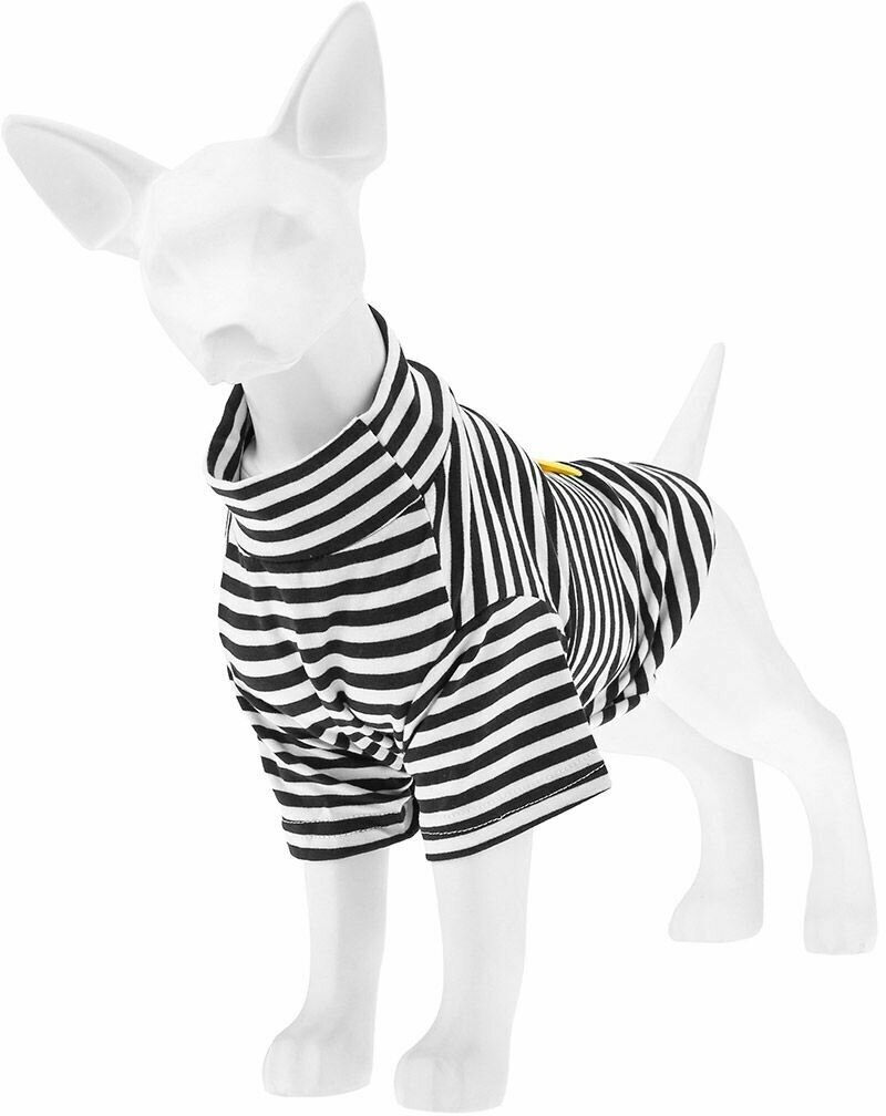 "Пэт тойс (Pet toys)" Одежда для собаки "Тельняшка" с принтом, р-р M, длина спинки 27см/обхват груди 40см/обхват шеи 26см, цвет-черно-белый, 100% полиэстер (Китай) - фотография № 4