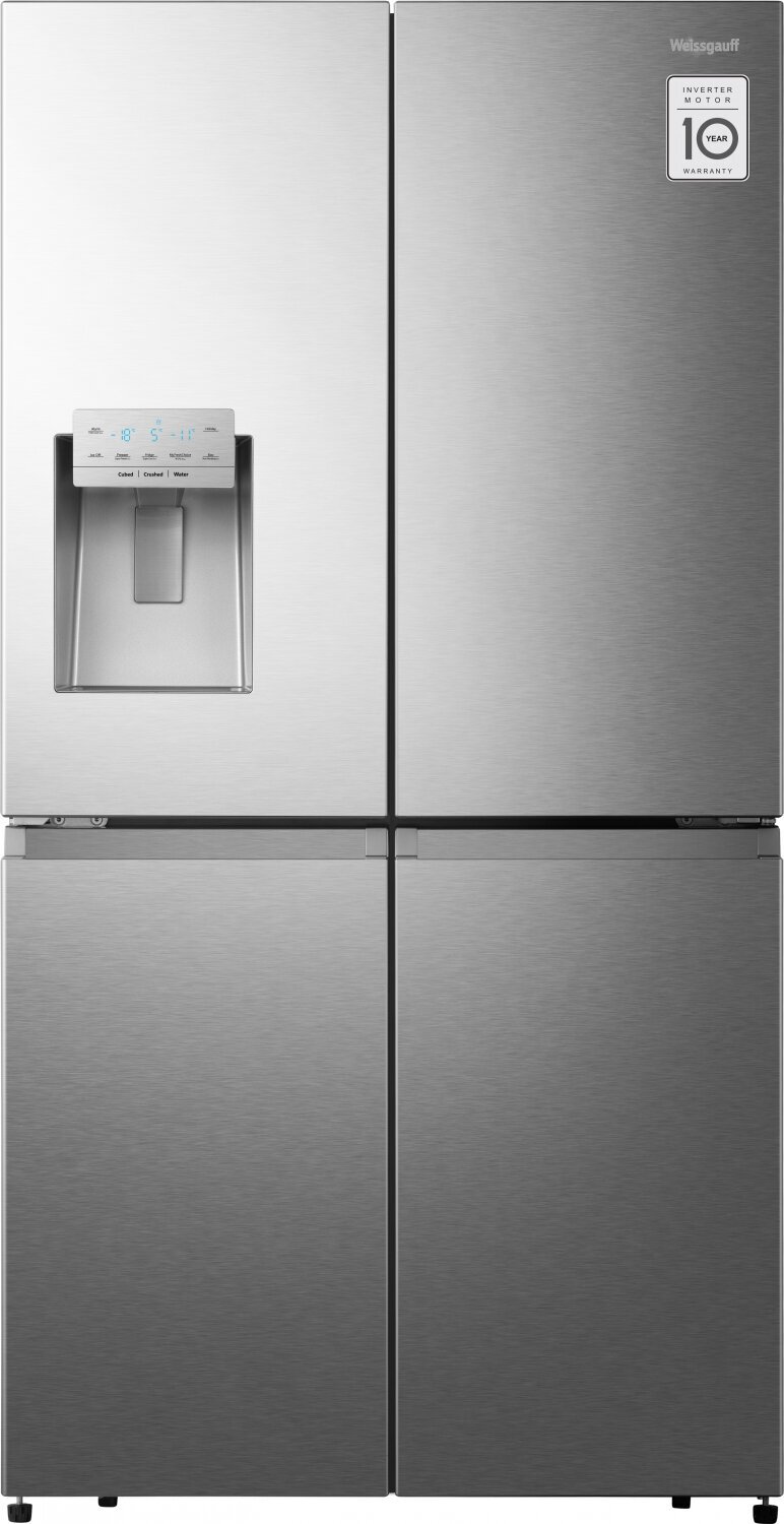 Отдельностоящий холодильник с инвертором и генератором льда Weissgauff WCD 685 NFX NoFrost Inverter 3 года гарантии, зона свежести, LED-освещение, А+
