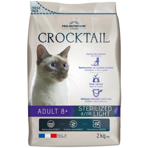 FLATAZOR CROCKTAIL ADULT 8+ STERILISED/LIGHT диетический для пожилых кастрированных котов и стерилизованных кошек (2 кг)