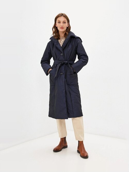 куртка  DIXI COAT, демисезон/зима, удлиненная, силуэт прямой, карманы, пояс/ремень, капюшон, размер 44